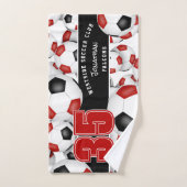 赤い黒いチームの多くはサッカーボールを着色する ハンドタオル (ハンドタオル)