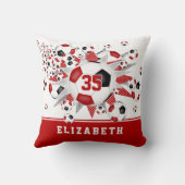 赤い黒いチームカラーの女の子サッカーボール クッション (裏面)