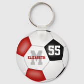 赤い黒いチームカラーの男の子サッカーボール キーホルダー (正面)