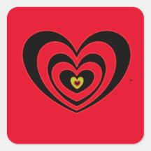 赤い黒いハート付き小さな赤い四角いステッカー