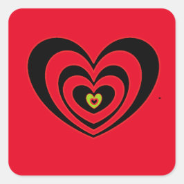 赤い黒いハート付き小さな赤い四角いステッカー スクエアシール