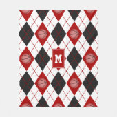 赤い黒いバスケットチームカラーアーガイル フリースブランケット (正面)