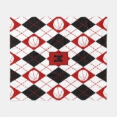 赤い黒いバスケットチームカラーアーガイル フリースブランケット (正面(横))