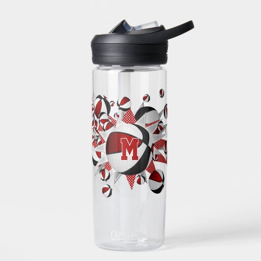 赤い黒いバスケットボールが女の子をモノグラムの主演 ウォーターボトル (左面)