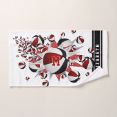 赤い黒いバスケットボールが女の子をモノグラムの主演 ハンドタオル (ハンドタオル)