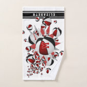 赤い黒いバスケットボールが女の子をモノグラムの主演 ハンドタオル (ハンドタオル)