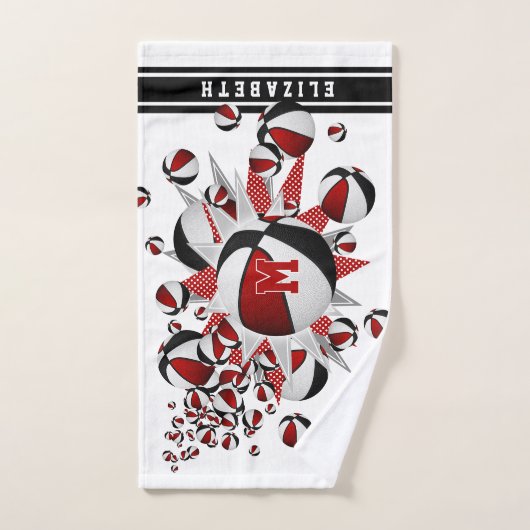 赤い黒いバスケットボールが女の子をモノグラムの主演 ハンドタオル (ハンドタオル)