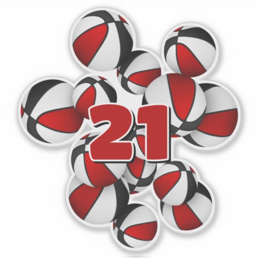 赤い黒いバスケットボールのクラスター上のジャージー番号 シール (正面)