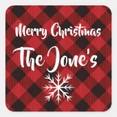 赤い黒いバッファローの格子状の休日、雪片 スクエアシール (正面)