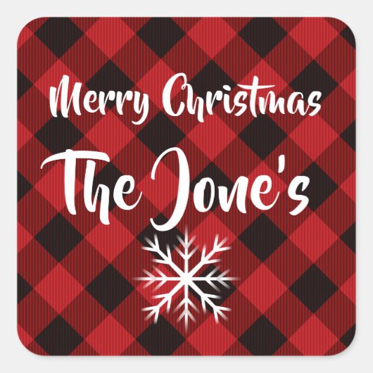 赤い黒いバッファローの格子状の休日、雪片 スクエアシール (正面)