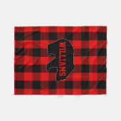 赤い黒いバッファローの点検の樵くまのモノグラム フリースブランケット (正面(横))