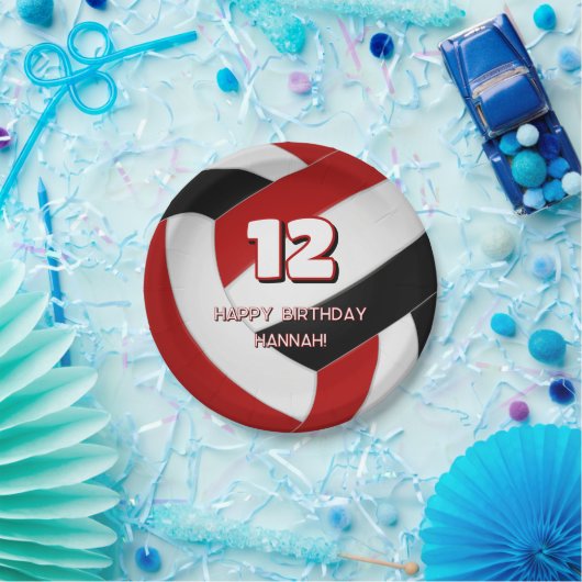 赤い黒いバレーボールの誕生日またはチームのパーティー ペーパープレート (パーティー)