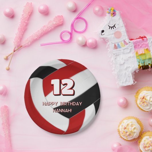 赤い黒いバレーボールの誕生日またはチームのパーティー ペーパープレート (パーティー)