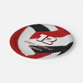 赤い黒いバレーボールの誕生日またはチームのパーティー ペーパープレート (アングル)