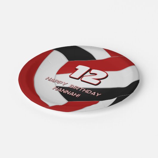 赤い黒いバレーボールの誕生日またはチームのパーティー ペーパープレート (アングル)