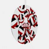 赤い黒いバレーボールwアスリート名記念 メタルオーナメント (正面右)