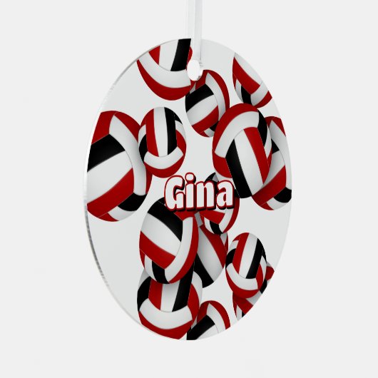 赤い黒いバレーボールwアスリート名記念 メタルオーナメント (正面右)