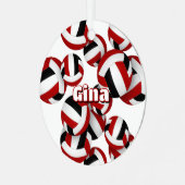 赤い黒いバレーボールwアスリート名記念 メタルオーナメント (正面左)