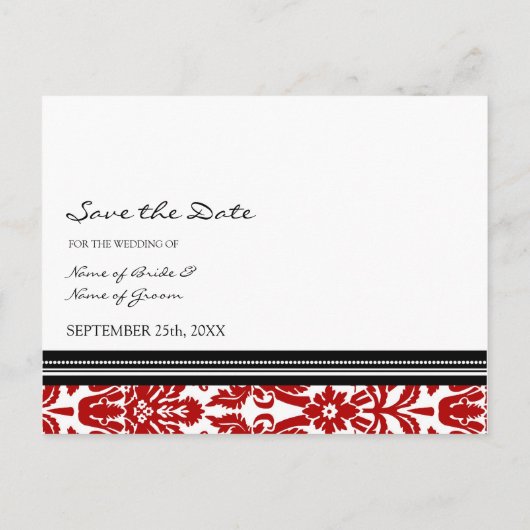 赤い黒い写真日付の結婚はがきを保存 案内ポストカード (裏面)