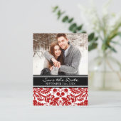 赤い黒い写真日付の結婚はがきを保存 案内ポストカード (スタンド正面)