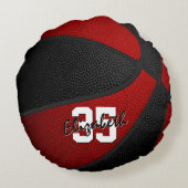 赤い黒い学校は彼女にバスケットボールの装飾を塗る ラウンドクッション (裏面)