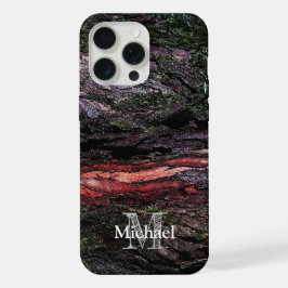 赤い黒い木のモッシーな木の樹皮モノグラム iPhone 15 PRO MAXケース