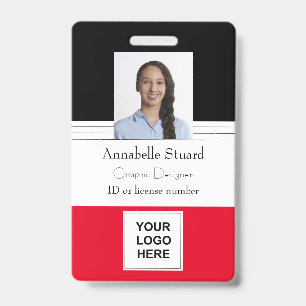 赤い黒い線が付いた名前の写真従業員企業のID バッジ