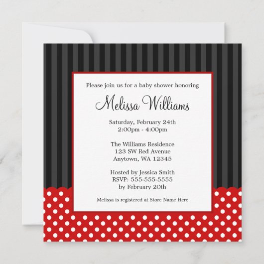 赤い黒い車の点少女のベビーシャワー 招待状 (裏面)