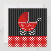 赤い黒い車の点少女のベビーシャワー 招待状 (正面)