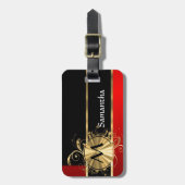 赤い黒および金ゴールドのモノグラム ラゲッジタグ (正面縦)