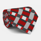 赤い黒とグレーの色のブロックプリントネックタイ ネクタイ (ロール)
