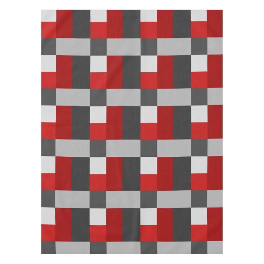 赤い黒と灰色のカラーブロックプリント テーブルクロス (正面)