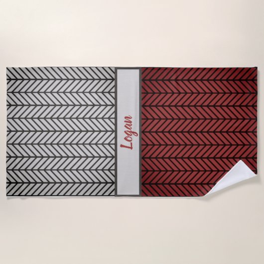 赤い黒と灰色の黒の男らし山形 ビーチタオル (正面)