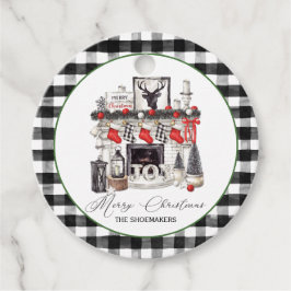 赤い黒と白のクリスマス暖炉のストッキング フェイバータグ