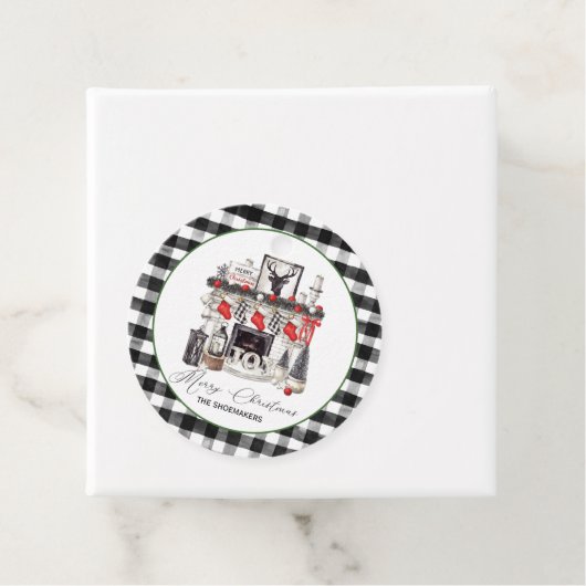 赤い黒と白のクリスマス暖炉のストッキング フェイバータグ (インサイチュ)