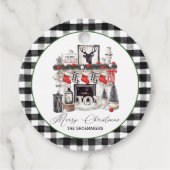 赤い黒と白のクリスマス暖炉のストッキング フェイバータグ (正面)