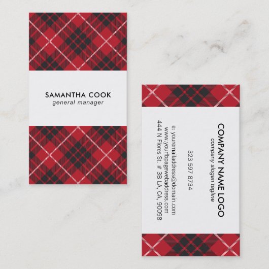 赤い黒と白の格子模様 名刺 (正面/裏面)