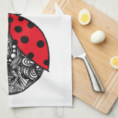 赤い黒と白の線の絡み合いラディバグ キッチンタオル (四つ折り)