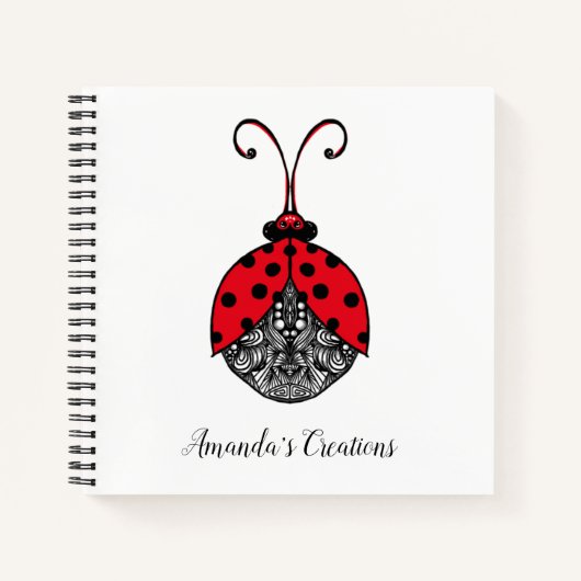 赤い黒と白の線もつれladybug ノートブック (正面)