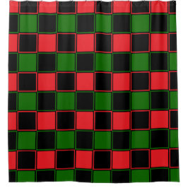 赤い黒と緑のパタ市松模様にーン シャワーカーテン