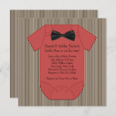 赤い黒と茶色のピンストライプの男の赤ちゃんシャワー 招待状 (正面/裏面)