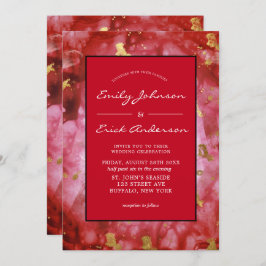 赤い黒と金ゴールドのアゲート結婚ト結晶 招待状