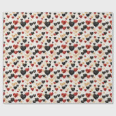 赤い黒と金ゴールドのハートバルーン ラッピングペーパー (フラット)