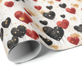 赤い黒と金ゴールドのハートバルーン ラッピングペーパー (ロールコーナー)