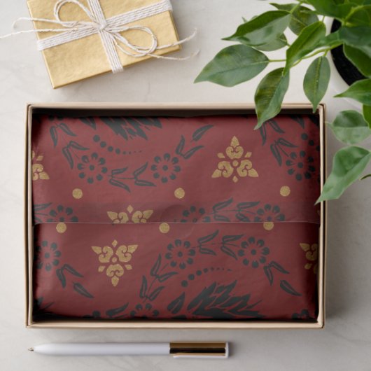 赤い黒と金ゴールドの円パターン(の模様が)ある切り 薄葉紙 (ギフト)