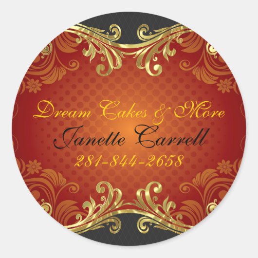 赤い黒と金ゴールドの渦巻き ラウンドシール (正面)