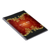 赤い黒と金ゴールドトーンのヴィンテージ渦巻き – テンプレート ノートブック (右側)