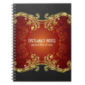 赤い黒と金ゴールドトーンのヴィンテージ渦巻き – テンプレート ノートブック (正面)