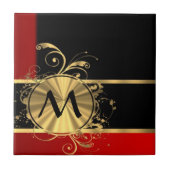 赤い黒と金ゴールドモノグラム タイル (正面)
