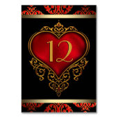 赤い黒と金ゴールド結婚のテーブル番号 テーブルナンバー (裏面)